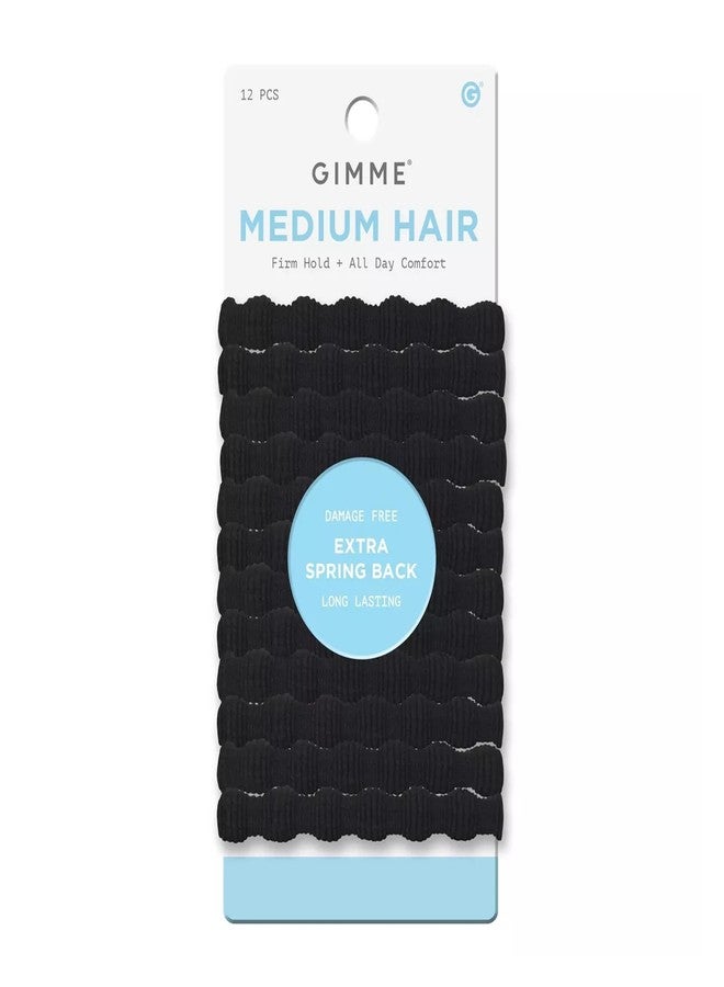 Gimme Beauty Spring Back Hair Bands - No-Snag Elastic Bands for Medium Hair - Gentle Ponytail Holders - Hair Style Essential - Stretchy Hair Tie Pack - Black, 12 Pack - Image 1